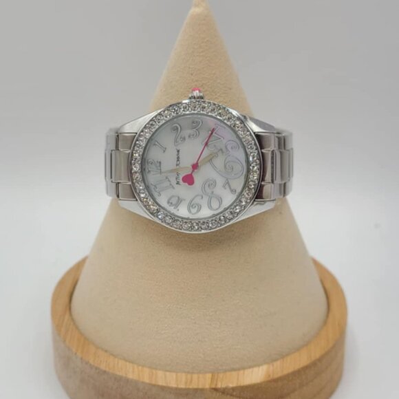 Betsey Johnson Silver Tone Watch with Crystal Bezel Metal Band WORKING! - Picture 7 of 10